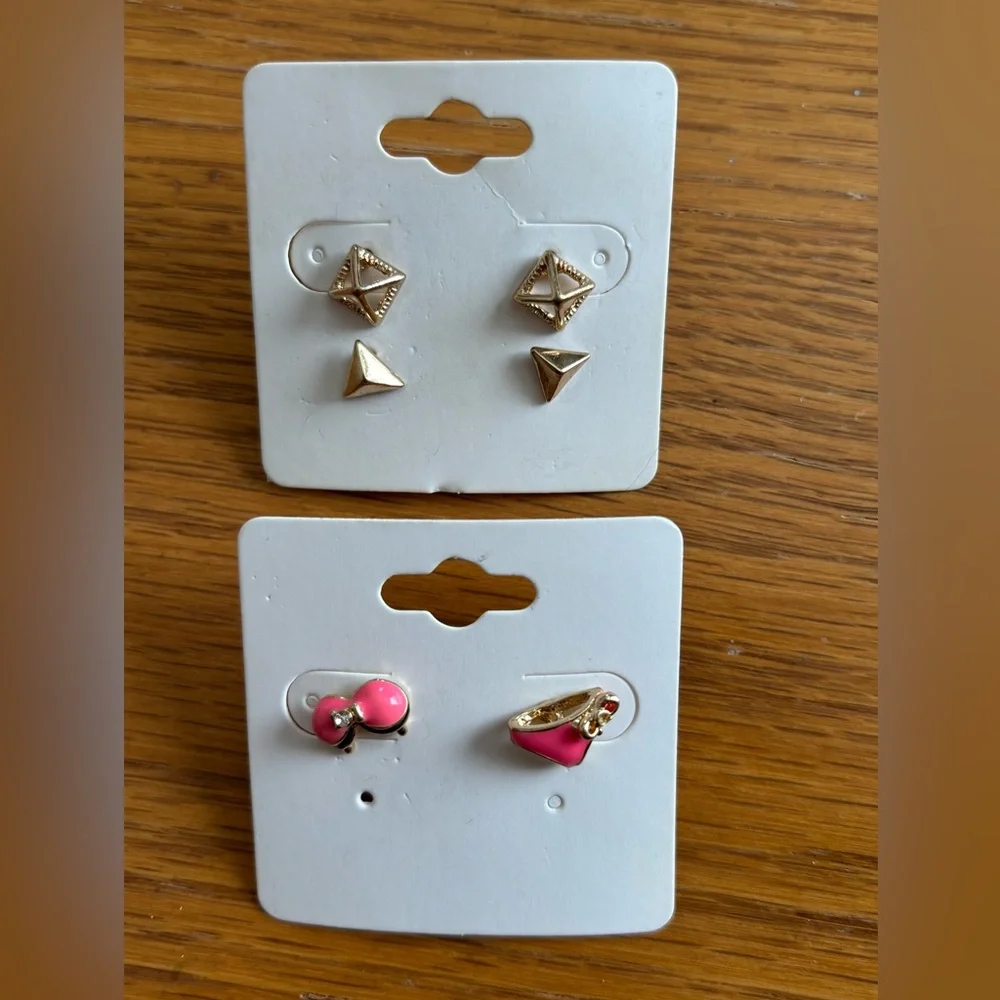Funky Pink Bikini & Gold-Toned Geometric Stud Earrings Set